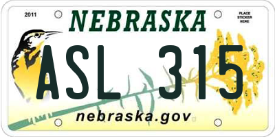 NE license plate ASL315