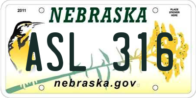 NE license plate ASL316