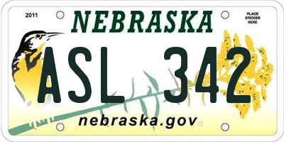 NE license plate ASL342