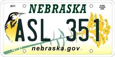 NE license plate ASL351