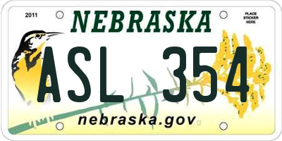 NE license plate ASL354