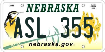 NE license plate ASL355