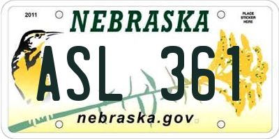 NE license plate ASL361