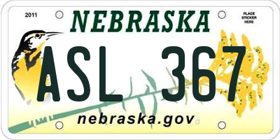 NE license plate ASL367