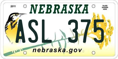 NE license plate ASL375