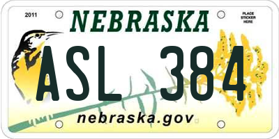 NE license plate ASL384