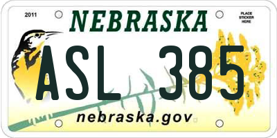 NE license plate ASL385