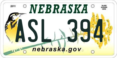 NE license plate ASL394