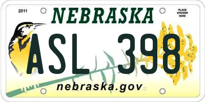 NE license plate ASL398