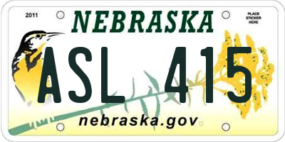 NE license plate ASL415