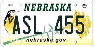 NE license plate ASL455
