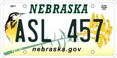 NE license plate ASL457