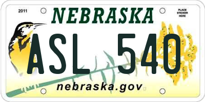 NE license plate ASL540