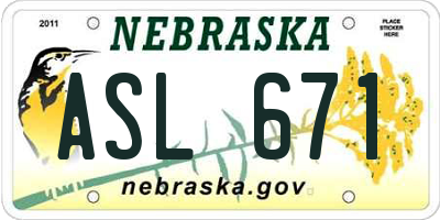 NE license plate ASL671