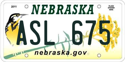 NE license plate ASL675