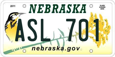 NE license plate ASL701