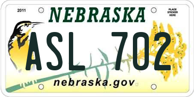 NE license plate ASL702
