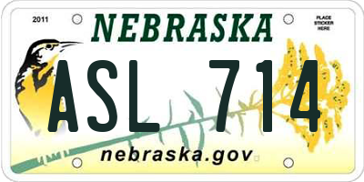 NE license plate ASL714
