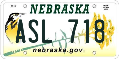 NE license plate ASL718