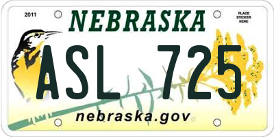 NE license plate ASL725