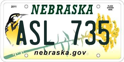 NE license plate ASL735