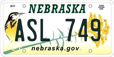 NE license plate ASL749