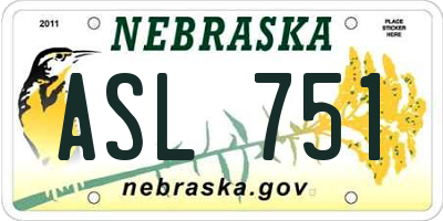 NE license plate ASL751