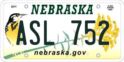 NE license plate ASL752