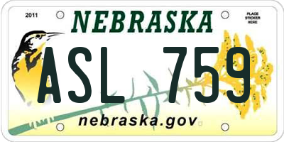NE license plate ASL759