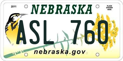 NE license plate ASL760