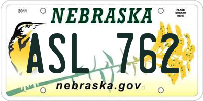 NE license plate ASL762