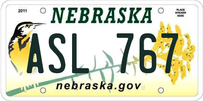 NE license plate ASL767
