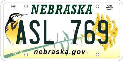 NE license plate ASL769