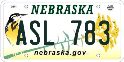 NE license plate ASL783