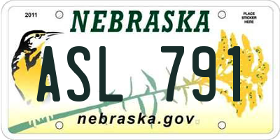 NE license plate ASL791