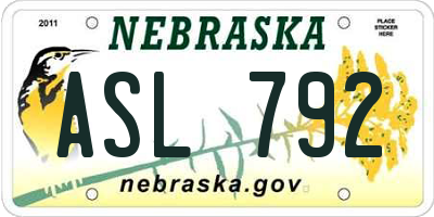 NE license plate ASL792