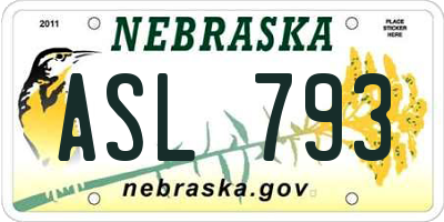 NE license plate ASL793