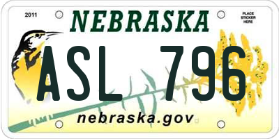 NE license plate ASL796