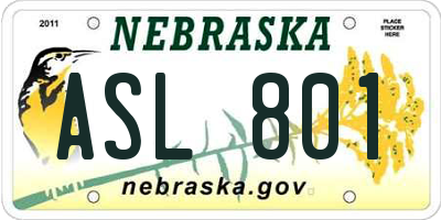 NE license plate ASL801