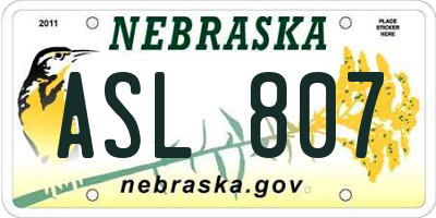 NE license plate ASL807