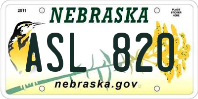 NE license plate ASL820