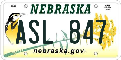 NE license plate ASL847