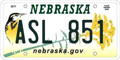 NE license plate ASL851