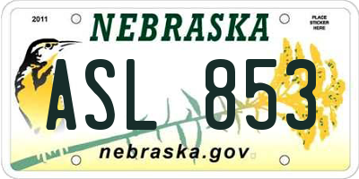 NE license plate ASL853