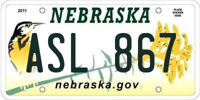 NE license plate ASL867