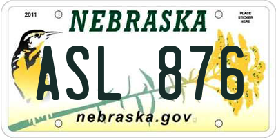 NE license plate ASL876