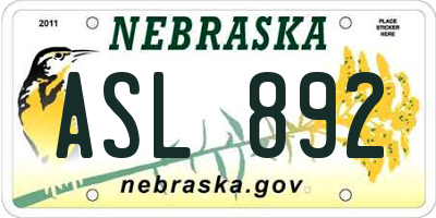 NE license plate ASL892