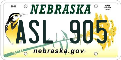 NE license plate ASL905