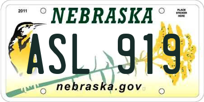 NE license plate ASL919