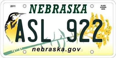 NE license plate ASL922